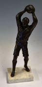 Spelter Figure in throwing ball position mounted on a marble base 30cm high