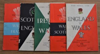 1956 5 Nations Nearly a Nap Hand Rugby Programmes (5): Only a French home example missing from