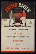 1951/1952 Manchester United v Hibernian friendly home football programme 29 March 1952. Fair.