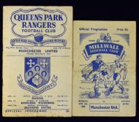 1953/1954 Friendly football programmes Millwall v Manchester Utd 5 October 1953, Queens Park Rangers