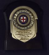 1957 FA Cup Final Manchester Utd v Aston Villa at Wembley, official Bakelite plaque with raised