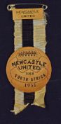 Interesting 1952 Newcastle United Football Tour South Africa Card Badge on black and white ribbon
