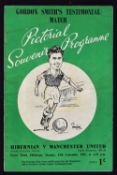 1952/1953 Hibernian v Manchester Utd football programme Gordon Smith Testimonial at Easter Road,