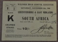 1960-1 S African Rugby Tour Rugby Ticket: Approx 4” x 3”, light grey/green 10/- stand ticket for