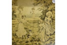 Badminton Tapestry depicting children playing with rackets and shuttlecock accompanied by a dog