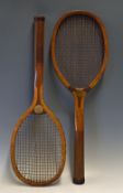 Two Wooden Tennis Rackets to include a Zenith racket - with Pat laminated convex wedge with original