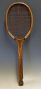 ‘The Wembley’ Fish Tail Wooden Tennis Racket c.1910 marked with retailer J.S. Smith & sons