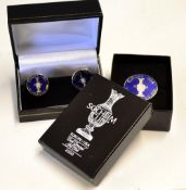 2000 Solheim Cup Golf Tournament Enamel Badge and Cufflinks (2): played at Loch Lomond GC. Europe vs
