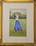 American School ‘Study of a Lady Golfer’ watercolour c.1910 unsigned – images measures 9.25” x 5.