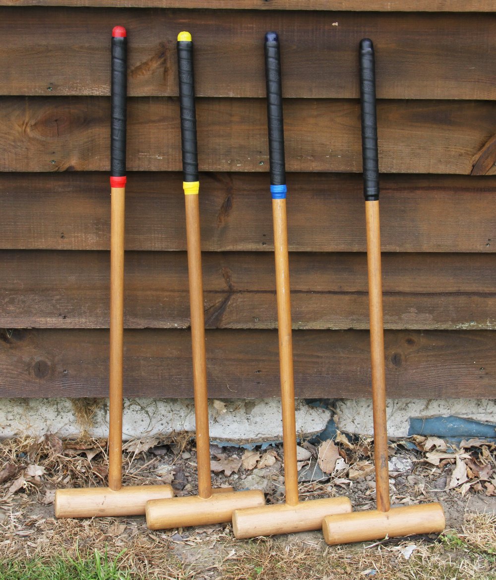 Set of 4x Croquet Mallets – all with leather wrapped grips