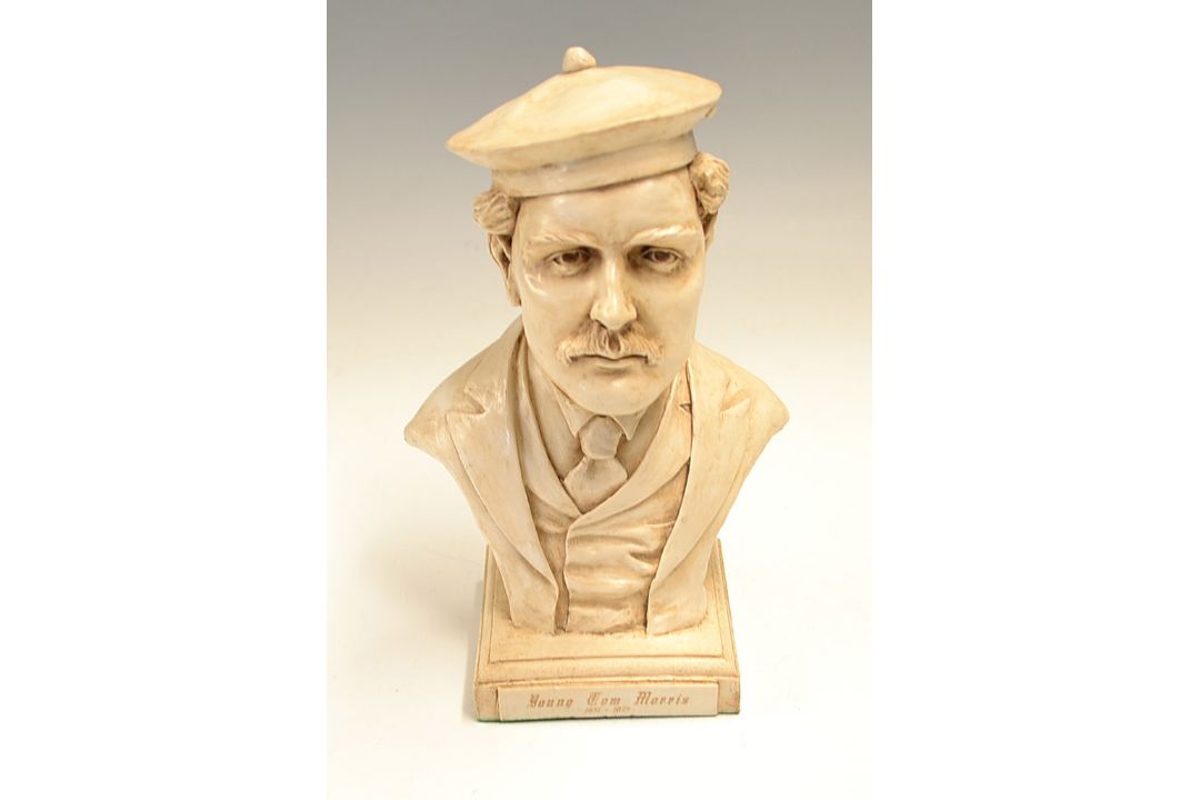 Young Tom Morris white resin bust – with engraved plaque “Young Tom Morris1851 – 1875” – signed with