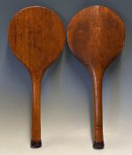 Pair of Fine Stool Bats by FH Ayres London – both with maker’s mark stamped to the throat, leather