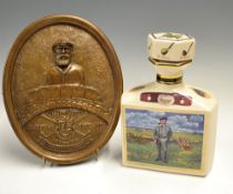 Tom Morris and Young Tom commemorative golfing ceramic whisky decanter and plaque (2) – white