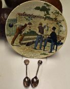 Early ‘Quille’ Bowling Game Ceramic Plate with a French village scene ‘Le Dimanche au village le jeu