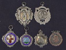 Silver Hallmarked Cricket fob Medals to include 2x Hessey & District Cricket League together with 4x