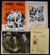 1939 Tommy Farr v Clarence ‘Red’ Burman Boxing Programme entitled ‘Sydney Hulls presents
