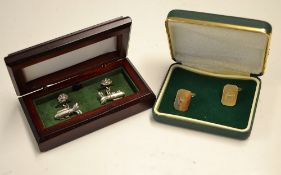 Golfing Cuff Links (2) – pair sterling silver golf cufflinks featuring golf bags / balls housed in a