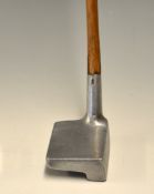 Rare and unique large square head alloy putter – with bore thro shaft – recessed sole with central