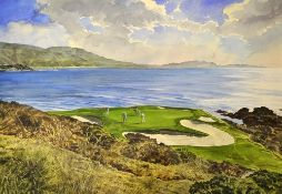 Reed, Kenneth FRSA “7TH HOLE PEBBLE BEACH GOLF CLUB MONTERAY PENINSULA USA” watercolour signed by