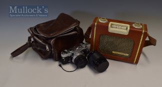 1950s Every Ready Portable Radio ‘Sky Leader’ in tan leatherette with brass trim and grilles,