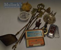 Good Set of Edwardian Fire Implements in heavy quality brass with Empire revival handles, together