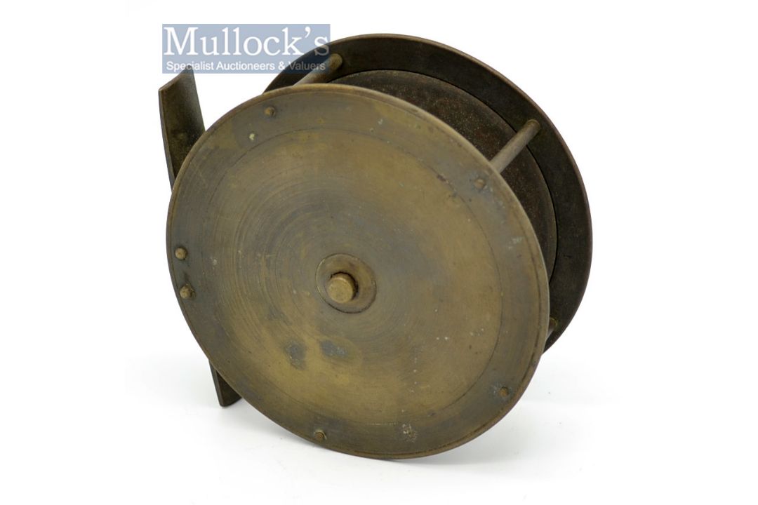 Hearder Plymouth 4” brass crank wind salmon fly reel – with makers name stamped on the face plate, - Image 2 of 2