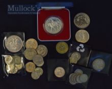 Quantity of Silver coinage Featuring Crowns, Florins, US Dollar, Sixpences, Shillings, 3d