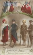India & Punjab – Sikhs with Allied Soldiers original vintage WWI military propaganda postcard of a