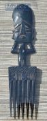 African Wooden Carved Combs African face handle above a 6-prong comb and African warrior handle