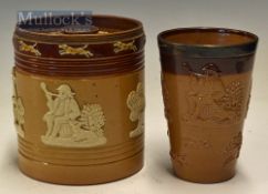 Royal Doulton – Doulton Lambeth Stoneware Pottery Tobacco Jar and Beaker the tobacco jar marked 7838