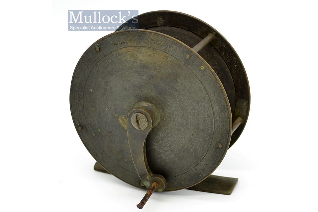 Hearder Plymouth 4” brass crank wind salmon fly reel – with makers name stamped on the face plate, - Image 1 of 2