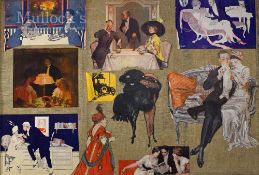 Interesting Scrap Album containing 100s of Advertisements and Prints all cut and laid to the textile