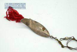 Scarce unnamed glass eyed nickel silver Clipper bait – 2.5” long body, twin amber glass eyes in 6