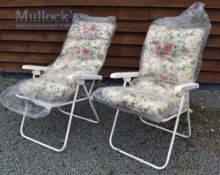 Two Modern Sun Loungers with cushions, appear unused