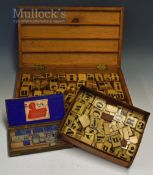 Victorian Schoolroom Educational Aid Complete set of alphabet and numbers on wood tiles housed in