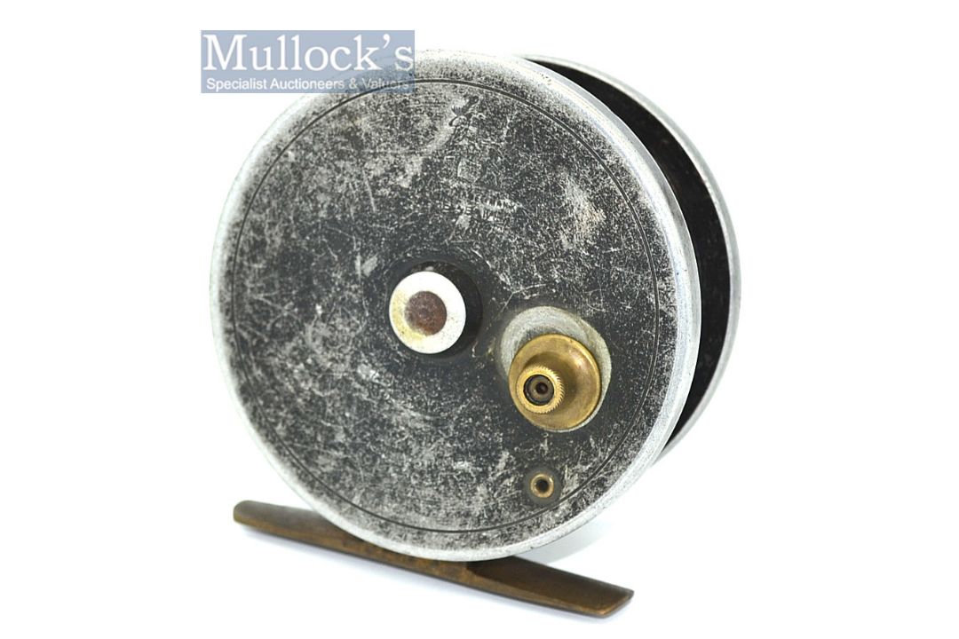 Allcocks Aerial Popular 3” wide alloy drum centre pin reel - smooth brass foot, on-off check - Image 2 of 2