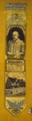 Shakespeare Tercentenary 1864 Silk Woven Bookmark coloured with text as follows ‘Shakespeare he