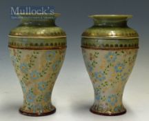 Pair of Royal Doulton Slaters Stoneware Vases marked 7585, F, with ‘Lion, Crown and connected D’