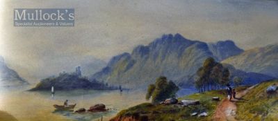 Asia Artwork – Pair of Watercolour Paintings depicting River Views with Mountains in background,