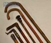Varied Selection of Walking Sticks to include a female leg handled stick in white metal, another