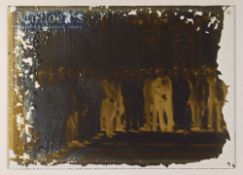 Early Glass Slide depicting a group of gentlemen smartly dressed within a grand room of sort, some