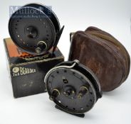 2x J W Young & Sons Centre pin reels – The Beaudex 4” black bubble finish, left and right hand wind,