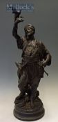 Emile Guillemin (1842-1907) Signed Spelter Figure of Falconer Hunter on circular base, signed to