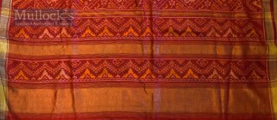 India – Early Patola with Gold Border hand made in red with decorative pattern, measures 5mx115cm