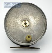 J Webber & Son Exeter alloy salmon fly reel – 4 3/8” dia, - fat crazed handle – smooth brass foot,