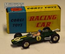 Corgi Toys No155 Racing Car Diecast Model in green with No1 decals, original carded box, with