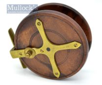 Eton Sun Nottingham wooden and brass star back reel – 4.5” dia, on/off check, twin black handles –