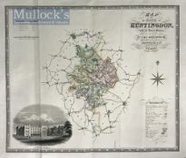 1830 C&I Greenwood Map of Huntingdon hand coloured, with engraved view of ‘Kimbolton Castle’,