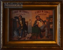 Circa 1902 Scarce Print ‘I Sold For Credit! I Sold For Cash! With Russian text below, framed in