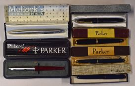 Selection of Parker Fountain Pens To include Duofold 14k N nib, Slimfold 14k No 5 nib x2, Lady “17”,